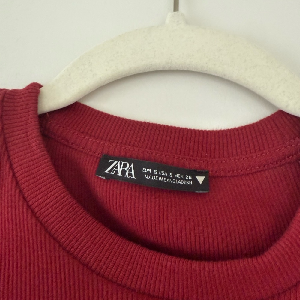 Zara Red Ribbed Ruched Mini Dress - Picture 3 of 5